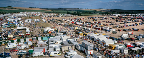 Overview panorama of a fair ground. Great Dorset Steam Fair England. 