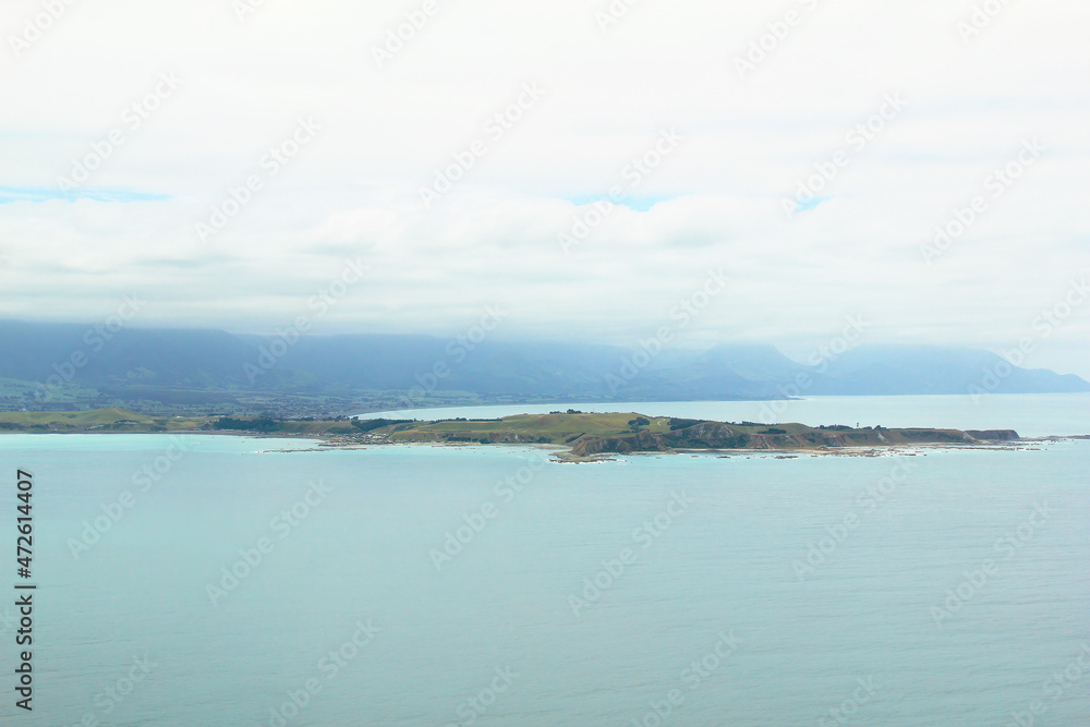Arial view of Kaikoura, South Island in New Zealand. Taken from helicopter view.