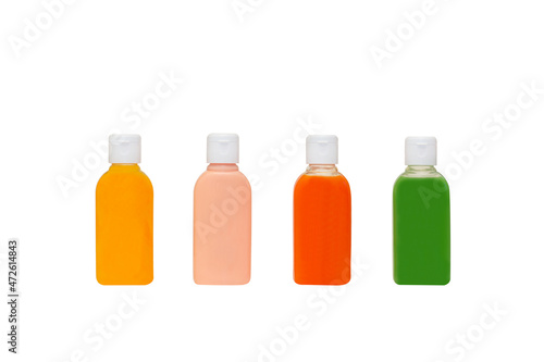 four color plastic bottles isolated