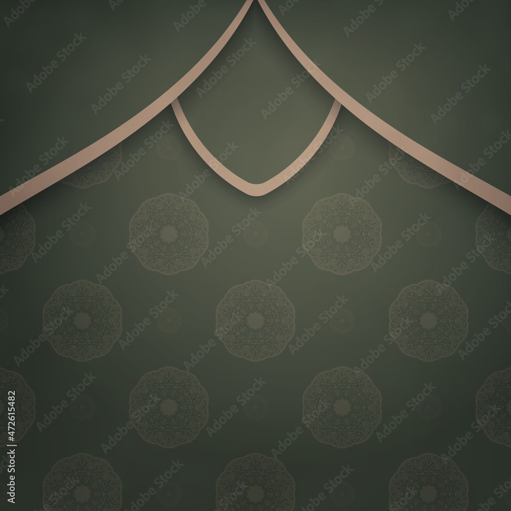 Greeting card in green with luxurious brown ornaments for your brand.