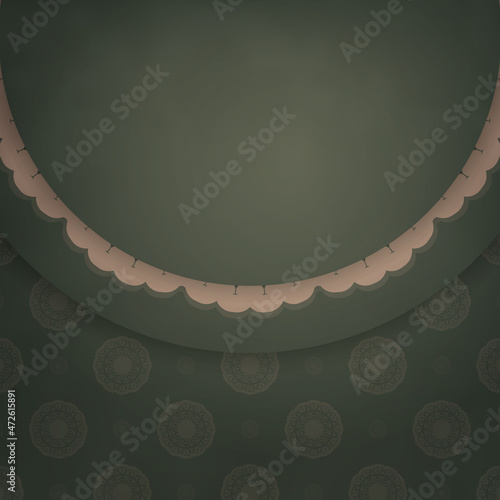 Greeting card template in green color with abstract brown pattern prepared for printing.