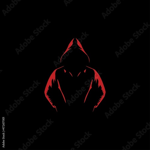 Mysterious Man with Red Jumper Sweatshirt Hoodie Jacket Jumpsuit on black background