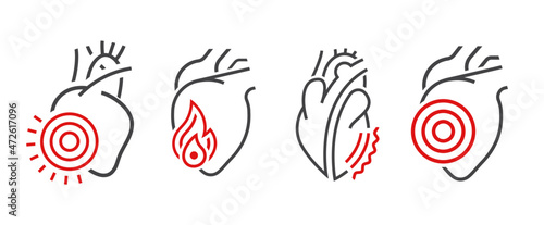 Heart inflammation, pain, angriness sign. Editable vector illustration in modern outline style
