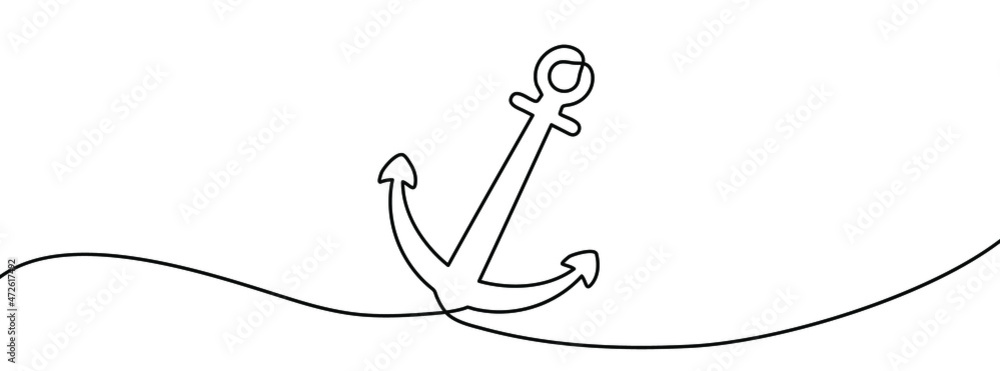Continuous line drawing of anchor. Anchor linear icon. One line drawing  background. Vector illustration. Anchor continuous line icon. Stock Vector