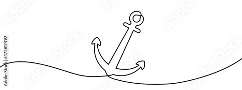 Print op canvas Continuous line drawing of anchor