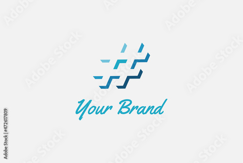 Modern 3D Simple Minimalist Hashtag Symbol Logo Design Vector