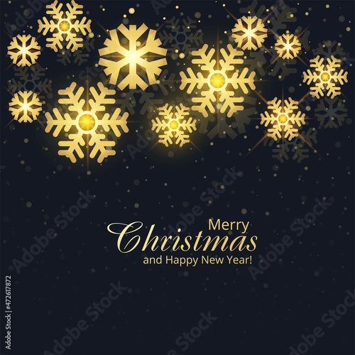 Golden snowflakes merry christmas card holiday background