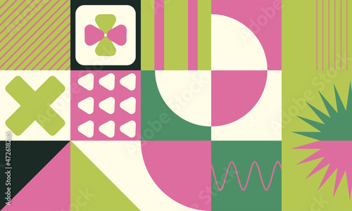 Geometric minimalistic pattern. Abstract design for advertising branding, web banner, business.Colorful Bauhaus pattern background. Vector illustration