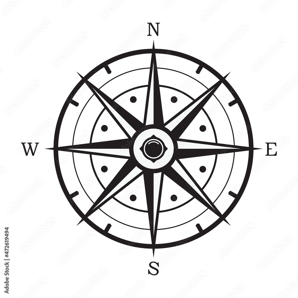 vector black and white compass Stock Vector | Adobe Stock