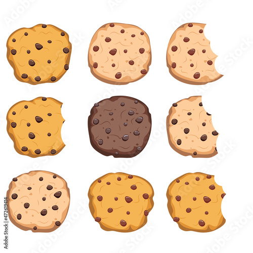 vector set of chocolate chip cookies