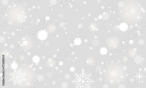 Christmas andnew year festive background with holiday glowing white bokeh lights and snowflakes. Celebration banner template. Vector illustration © Biod
