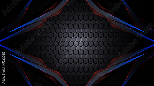 Futuristic tech dark grey realistic abstract modern technology background with hexagon carbon fibre with modern geometric shapes. Vector illustration