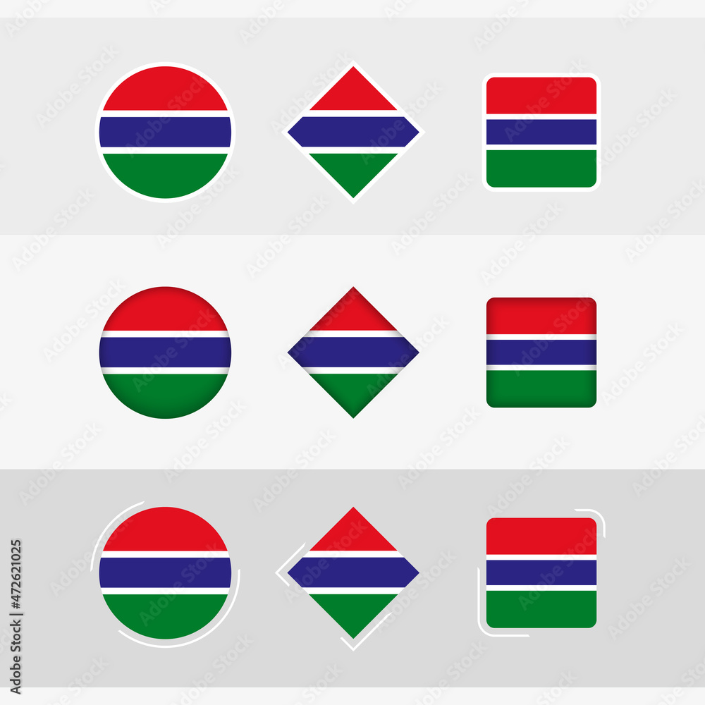 Gambia flag icons set, vector flag of Gambia. Gambia flag icons set, vector flag of Gambia.