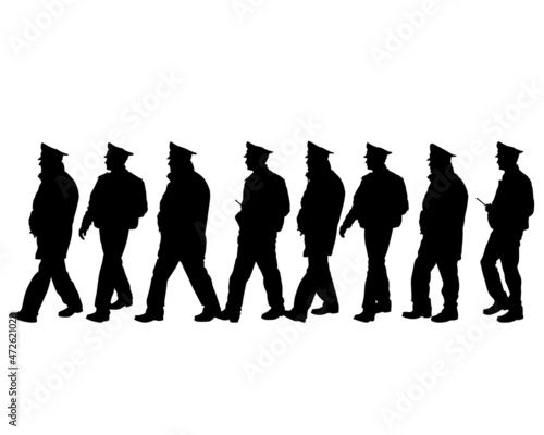 People is wearing a police uniform. Isolated silhouette on white background