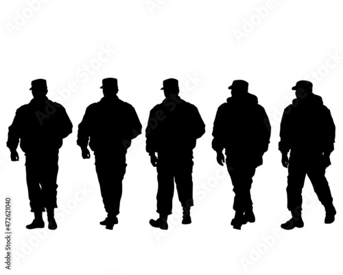 People is wearing a police uniform. Isolated silhouette on white background