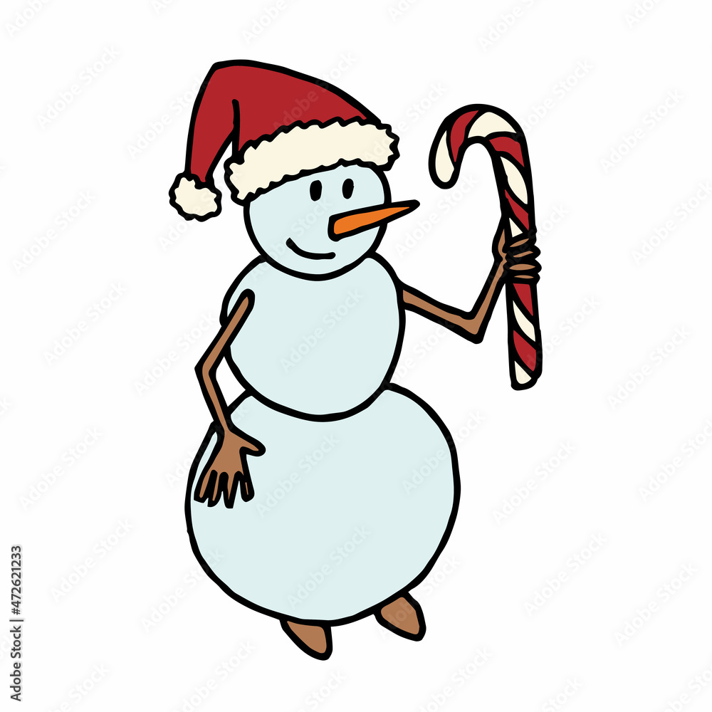 Snowman with candy on white background. Vector image. Snowman with candy on white background. Vector image.