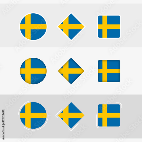 Sweden flag icons set, vector flag of Sweden.