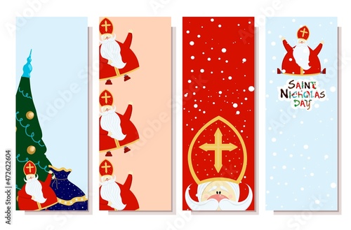 Vertical banner for the day of saint nicholas. Sinterklaas. Winter Christian holiday for children. St Nicholas
