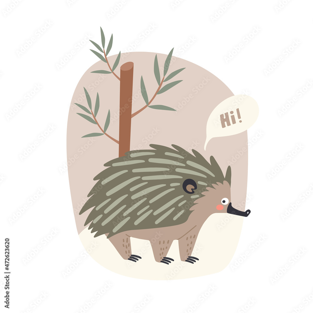 cute animal australian echidna with background, vector illustration in ...