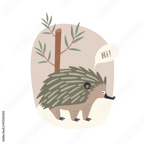 Quadro em tela cute animal australian echidna with background, vector illustration in cartoon s