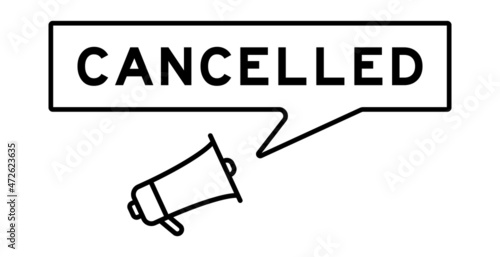 Megaphone icon with speech bubble in word cancelled on white background