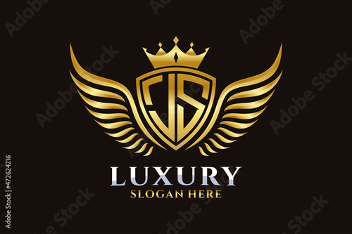 Luxury royal wing Letter JS crest Gold color Logo vector, Victory logo, crest logo, wing logo, vector logo template.