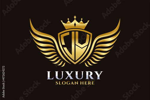 Luxury royal wing Letter JV crest Gold color Logo vector, Victory logo, crest logo, wing logo, vector logo template.