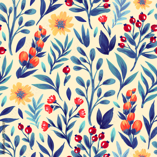 Seamless floral pattern. Design for wallpaper, fabric, wrapping paper, cover and more.