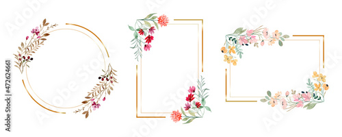 Watercolor floral with golden frame collection photo