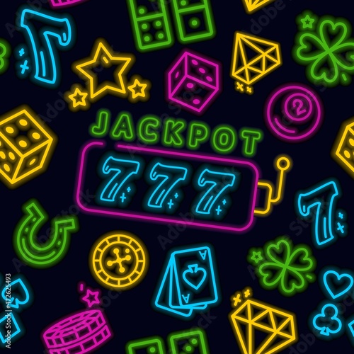 The casino pattern. The inscription is a jackpot sign. Neon-style templates. Vector illustration i