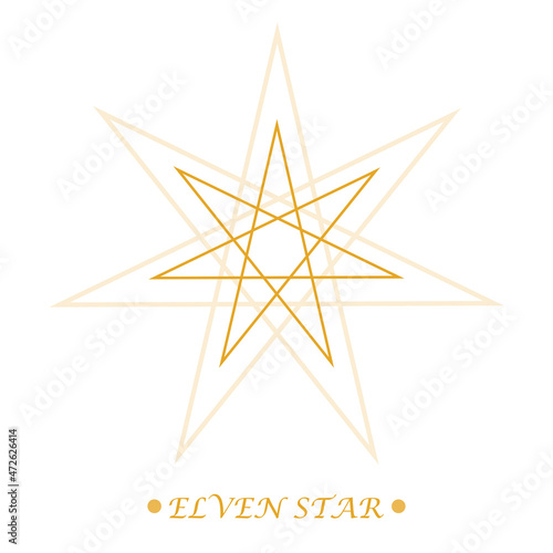 Elven star, symbol magician star. Protective amulet. Pagan vector in gold color on white background. Line art. Esoteric, sacred geometry, witchcraft. Vector illustration