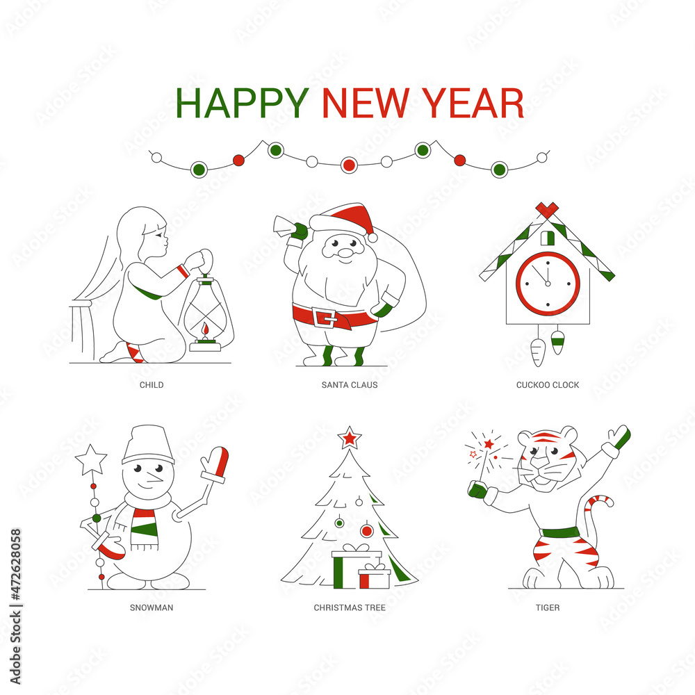 Set of vector New Year icons.