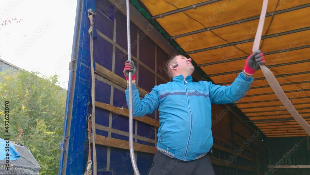 Truck driver work slow motion man outdoors Truck driver work slow motion man outdoors