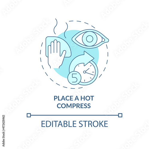 Place a hot compress blue concept icon. Applying recommendations by doctors. Cleansing around eyes abstract idea thin line illustration. Vector isolated outline color drawing. Editable stroke