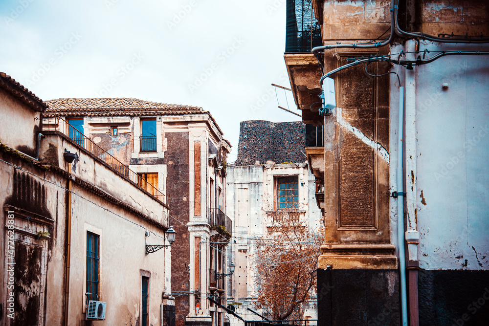 Antique building view in Old Town Catania, Italy Antique building view in Old Town Catania, Italy