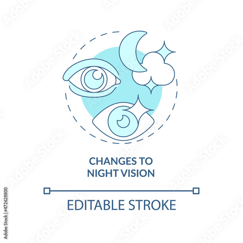 Changes to night vision blue concept icon. One major side effect. Adverse reactions after lasik eye surgery abstract idea thin line illustration. Vector isolated outline color drawing. Editable stroke