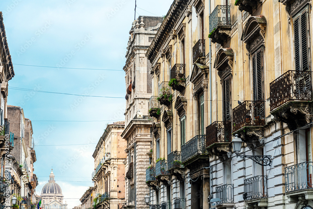 Street view of downtown in Catania, Italy