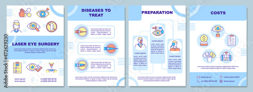 Laser surgery brochure template. Preparation before procedure. Flyer, booklet, leaflet print, cover design with linear icons. Vector layouts for presentation, annual reports, advertisement pages
