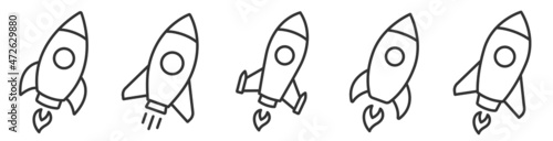 Rocket icons set. Space ship launch icon collection. Rocketship launch concept. Space rocket launch with fire. Rocket simple icon flat style - stock vector.