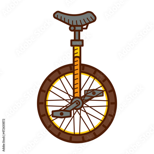 Unicycle icon in vintage style. Monowheel bicycle