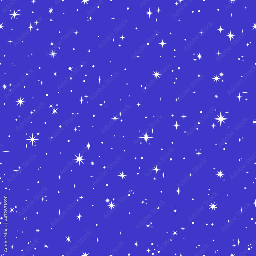 White tiny stars seamless pattern with blue background. White tiny stars seamless pattern with blue background.