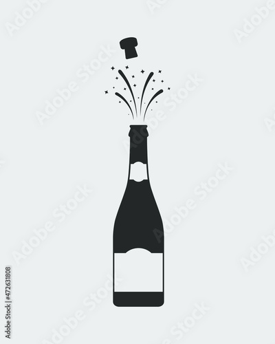Champagne open graphic icon. Splashes of champagne sign isolated on white background. Vector illustration