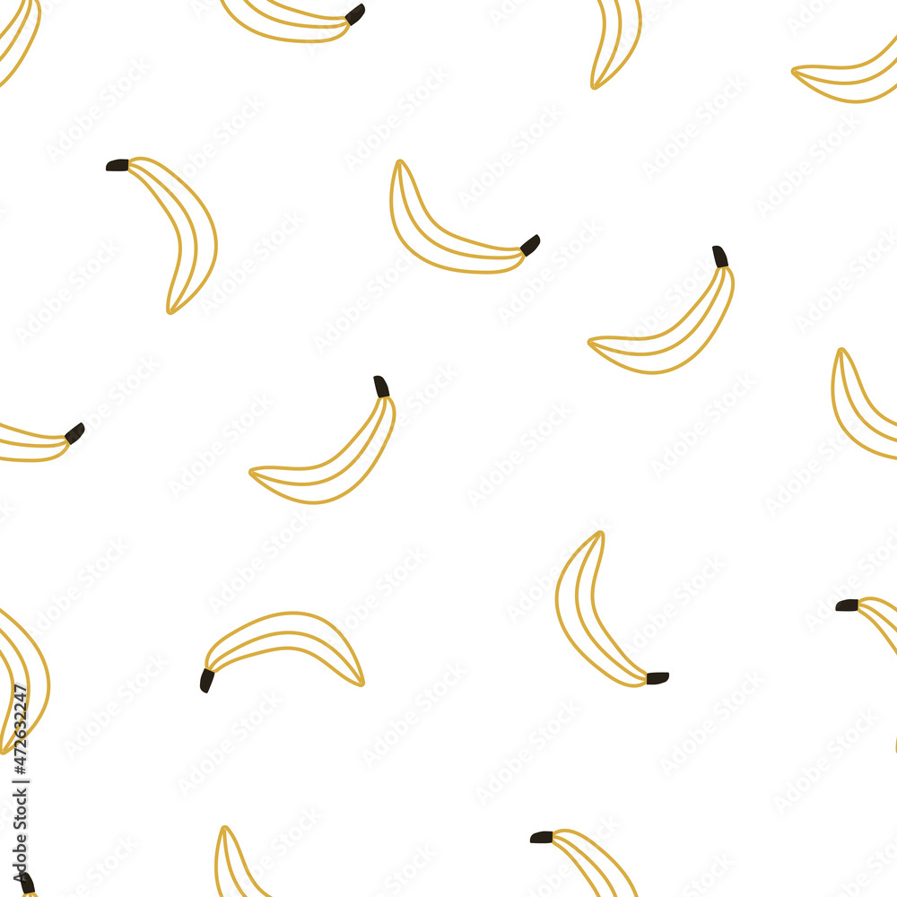 Seamless pattern with banana fruit on white background. The vector illustration is made in manual technique.Cute baby background Seamless pattern with banana fruit on white background. The vector illustration is made in manual technique.Cute baby background
