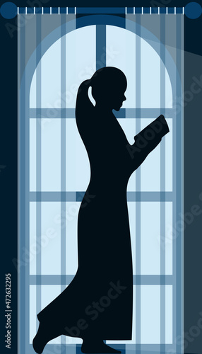 girl reading book window library reader librarian books store shop background card