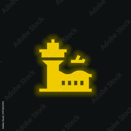 Airport yellow glowing neon icon