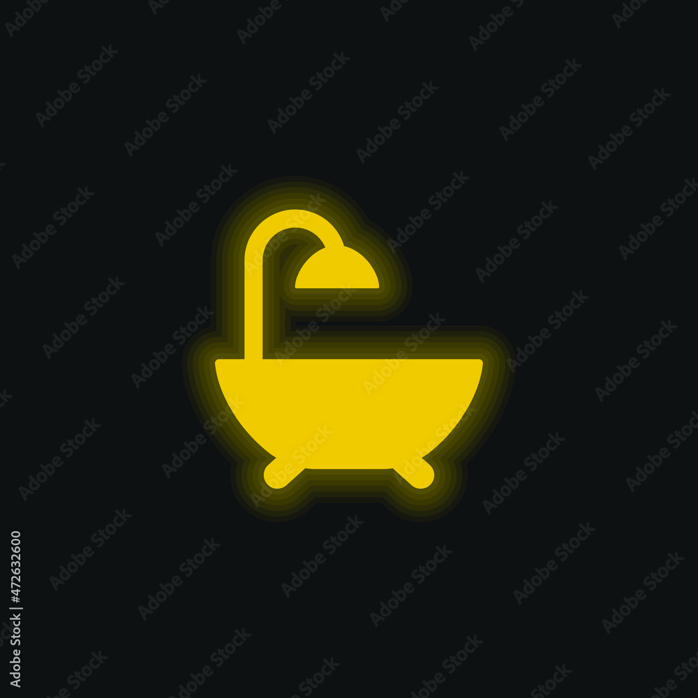 Bath yellow glowing neon icon Bath yellow glowing neon icon