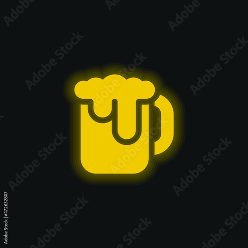 Beer Mug yellow glowing neon icon