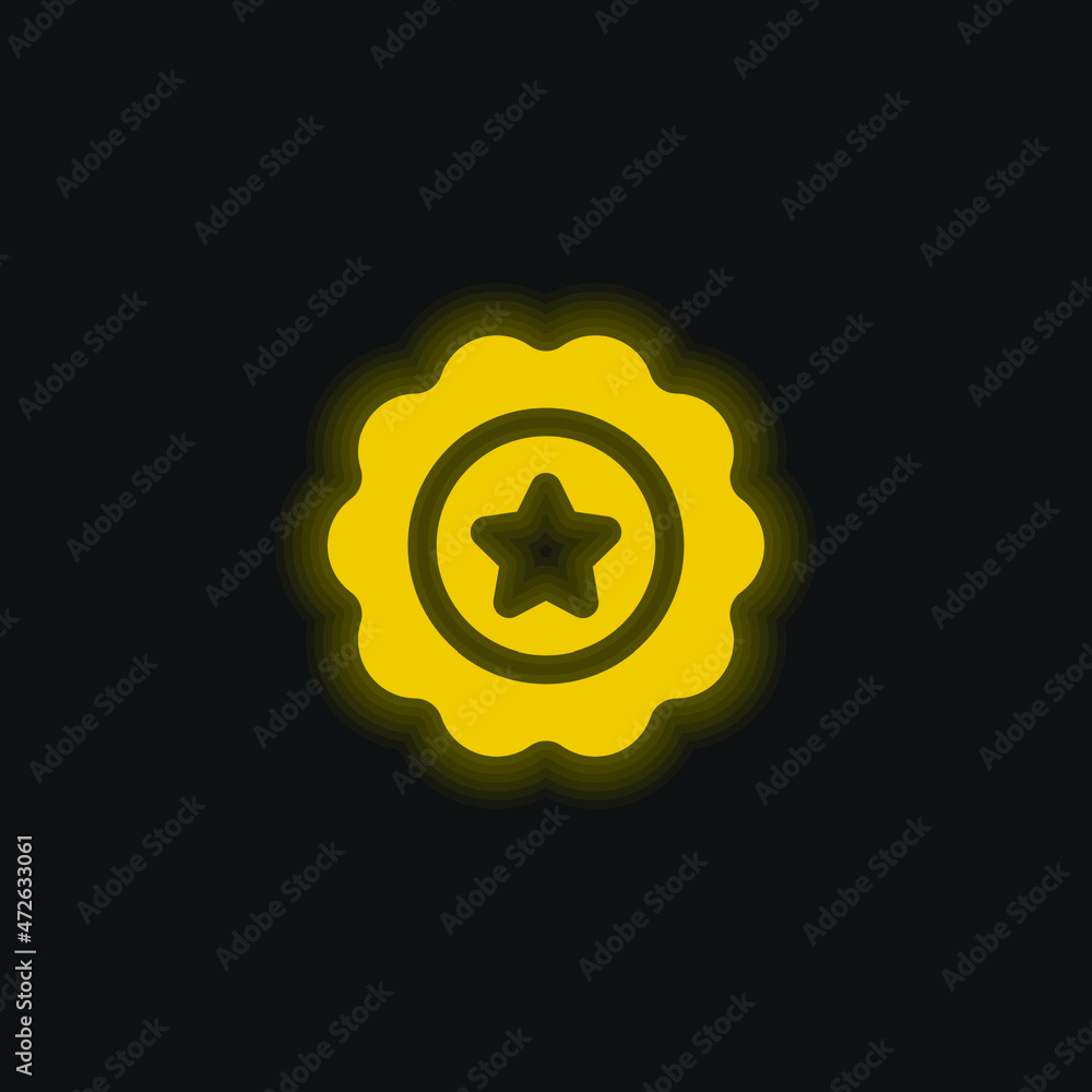 Badge yellow glowing neon icon Badge yellow glowing neon icon
