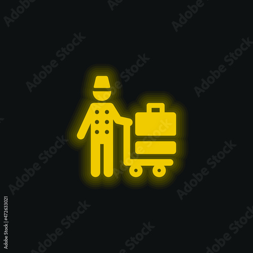 Bellhop yellow glowing neon icon