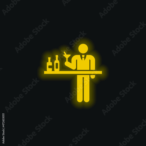 Barman yellow glowing neon icon